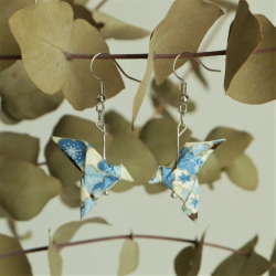 Boucles d'oreilles Origami Colombes fleurs bleues