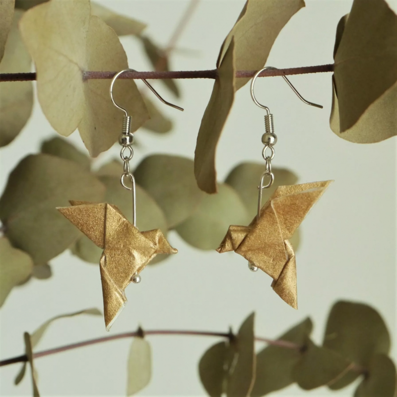 Boucles d'oreilles Origami Colombes dorées