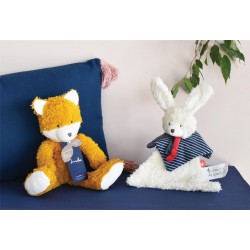 Doudou bio "Lapin" - 22cm et son copain le doudou-pantin bio Renard 25cm - Maïlou Tradition